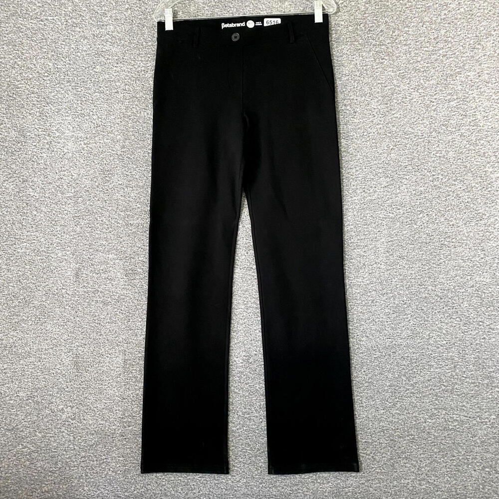 Betabrand Women's Size Medium Petite Black Straight Leg Rayon Stretch Dress Pant